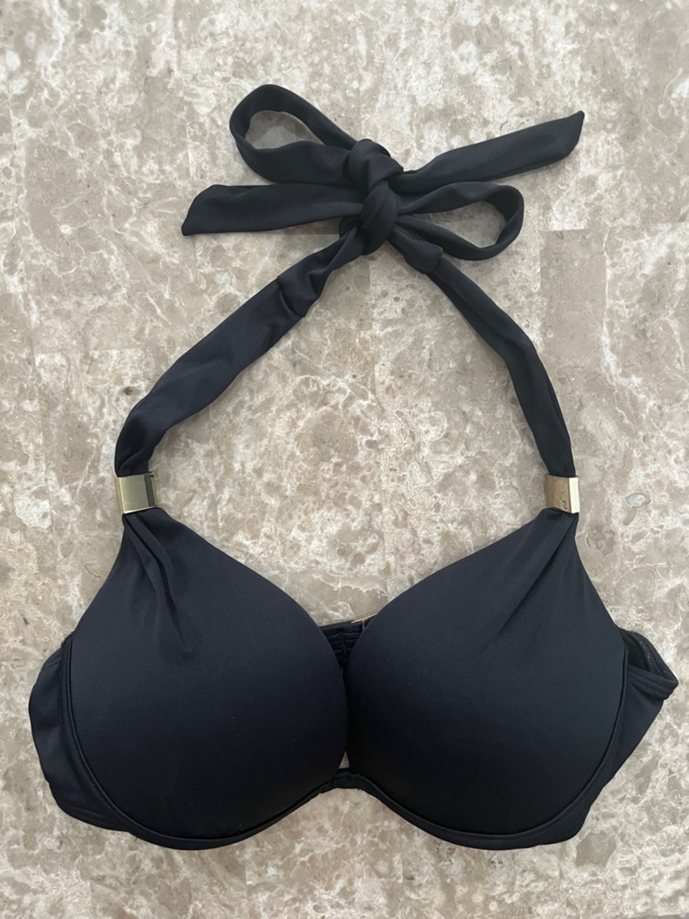 Victoria’s Secret Black Halter Bikini Top with Gold Accents